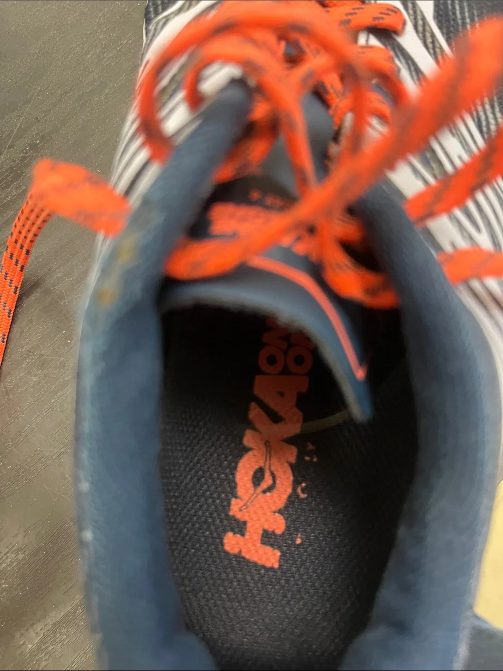 Hoka Navy Running Sneakers with Orange Laces